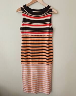 Uniqlo x Marni Sleeveless Midi Dress XXS Striped Knit Orange Brown 70s Earthy